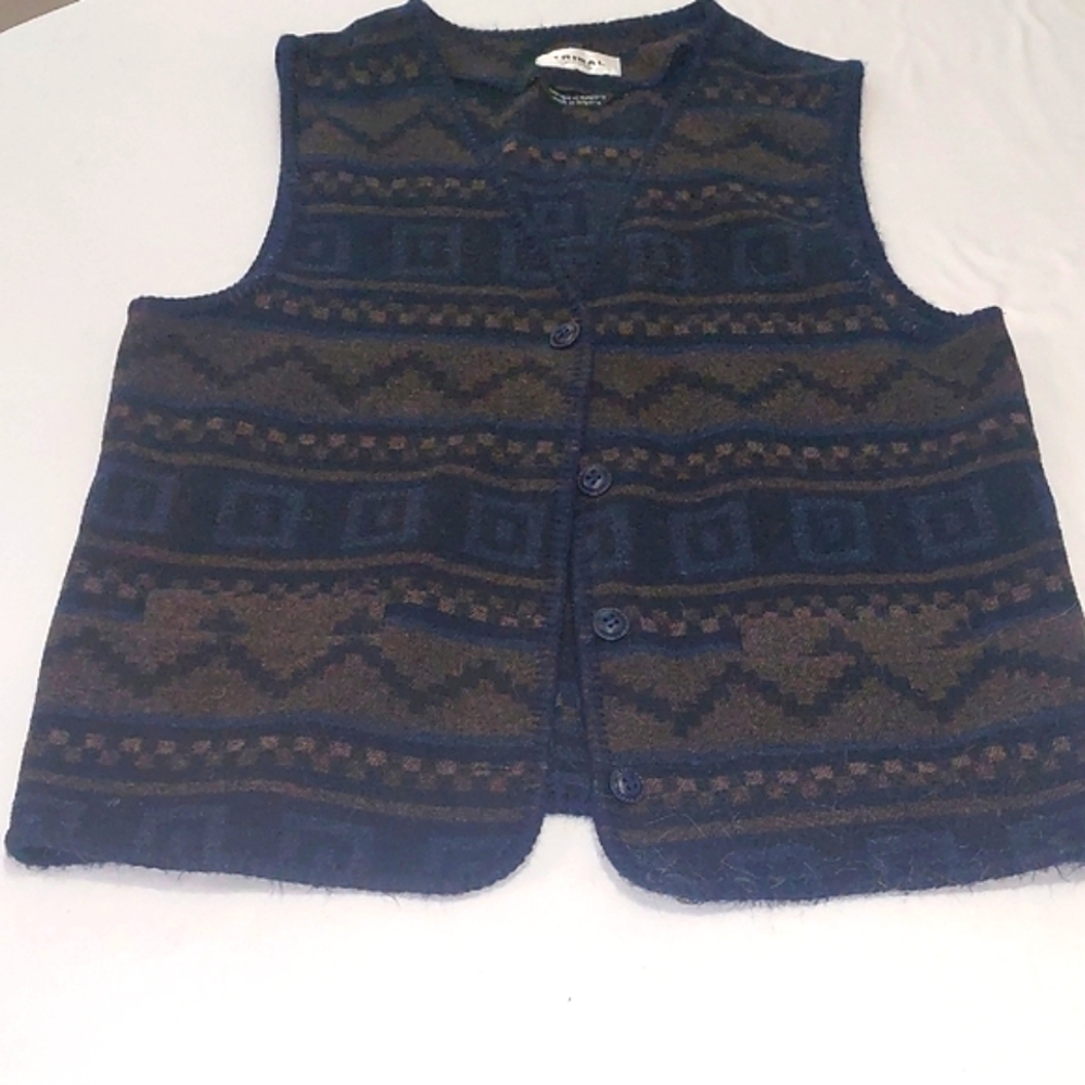 Tribal Navy and Brown Patterned Knit Vest
